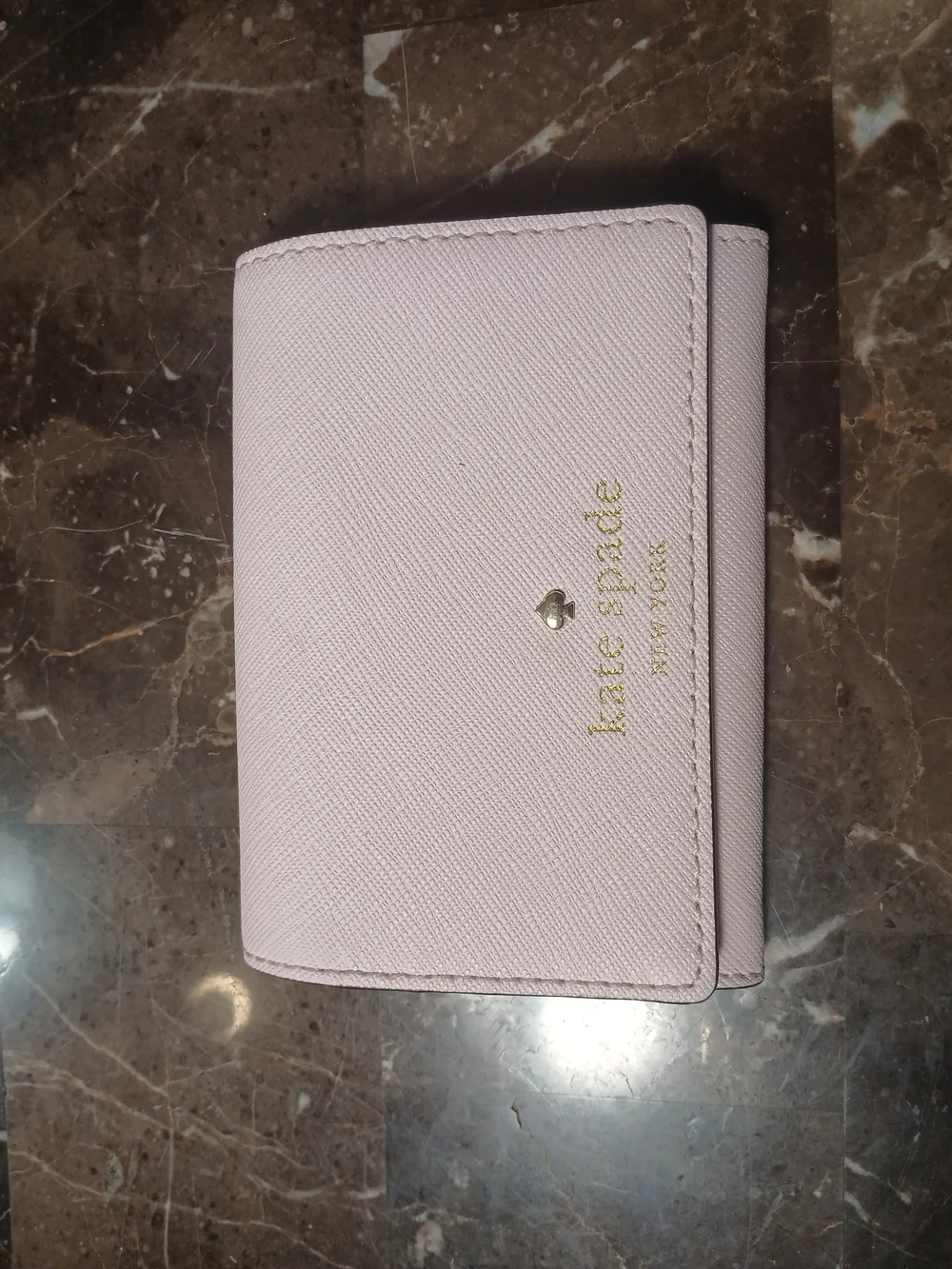 kate spade light pink Saffiano card & key holder with gold logo